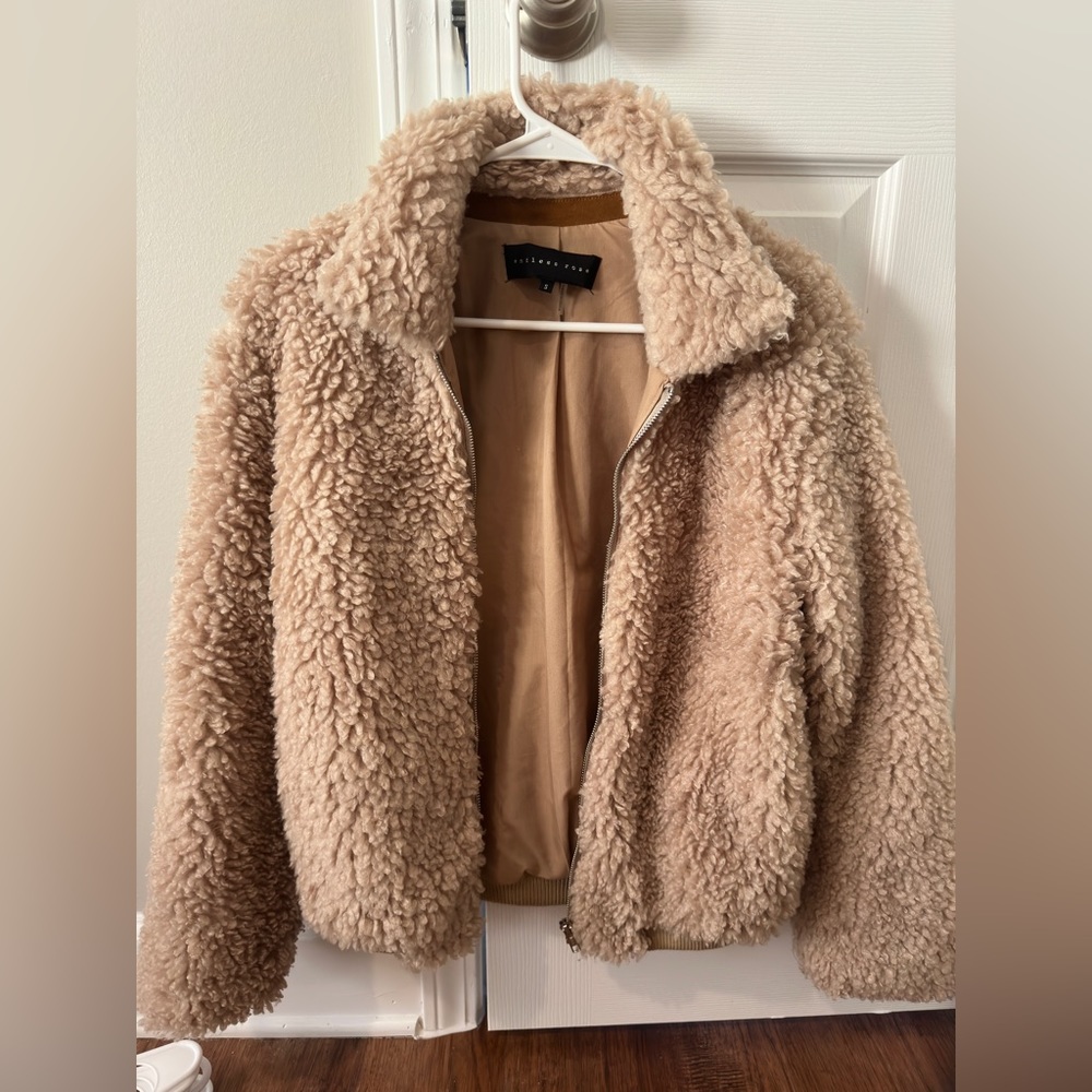 Endless rose tan fuzzy zip up jacket